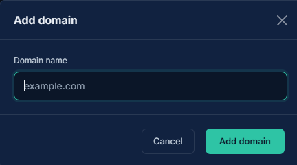 Add domain dialog with a domain name field
